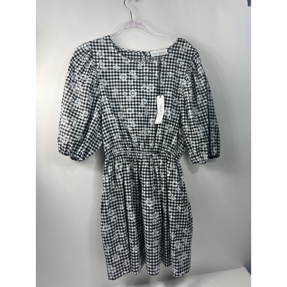 Self Contrast Black And White Floral Checkered Mini Dress Women's Size L NWT - Picture 3 of 9